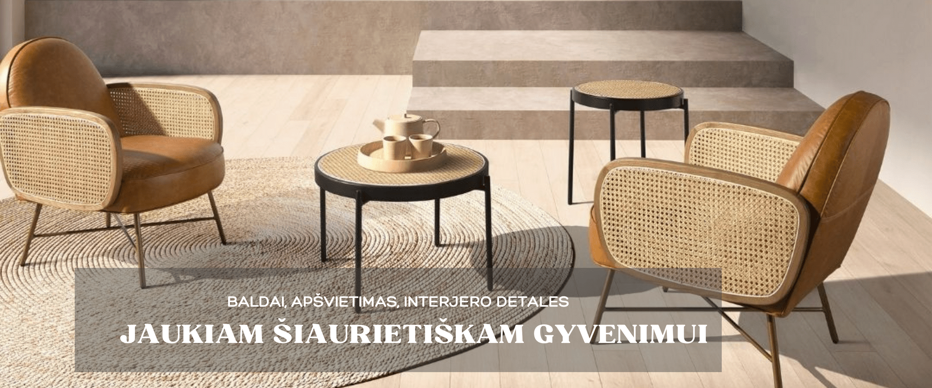 Baldai, apšvietimas, interjero detalės