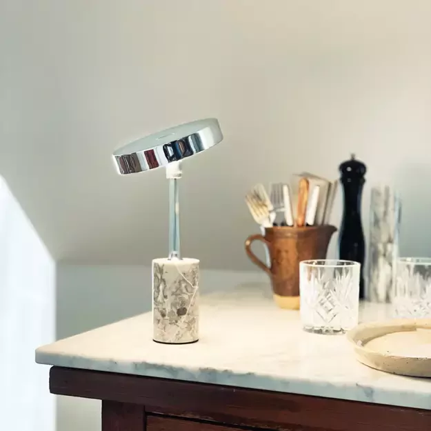 STARLIGHT LED stalo šviestuvas, chromuotas su pilko marmuro pagrindu 3
