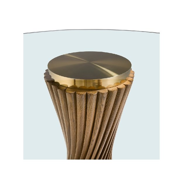 Apvalus riešutmedžio valgomojo stalas su grūdinto stiklo stalviršiu 3