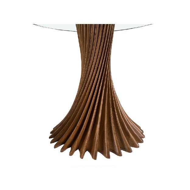 Apvalus riešutmedžio valgomojo stalas su grūdinto stiklo stalviršiu 4