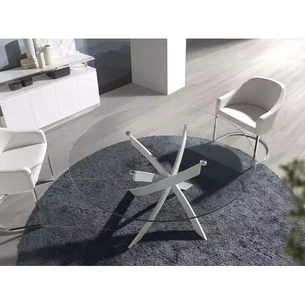 Apvalus grūdinto stiklo ir balto plieno valgomojo stalas 3