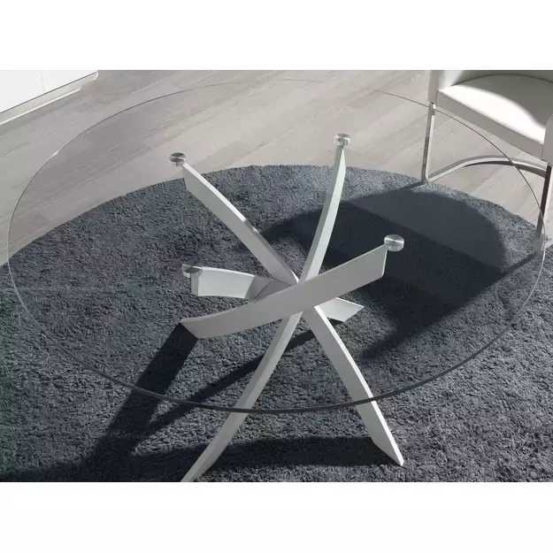 Apvalus grūdinto stiklo ir balto plieno valgomojo stalas 4